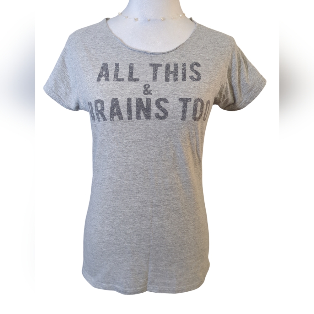 Chummy tees color Gray design All This & Brains too size M